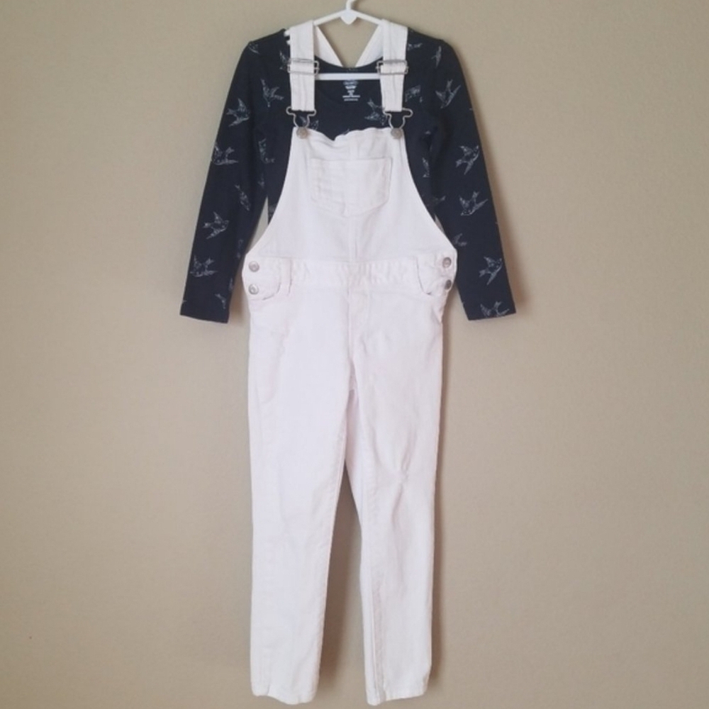 Girl's- White Denim Overal Outfit